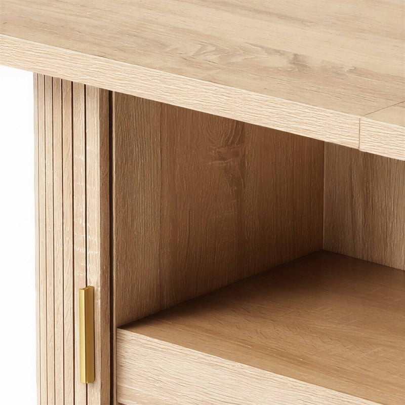 Uforic Oval Dining Table for 6-8 People, 70.9" Modern Kitchen Table with Fluted Base and Storage, Oak