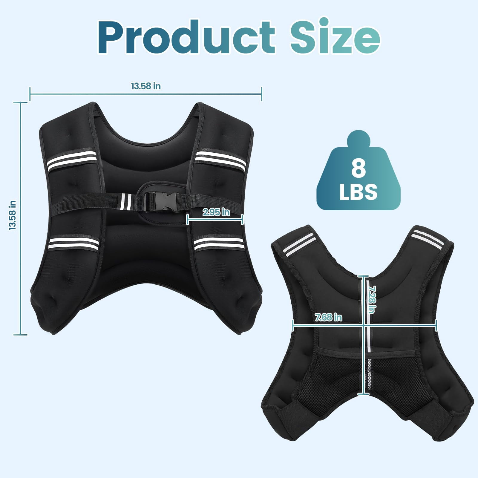 Black 8 LB Weighted Vest for Strength Training Running Jogging Walking