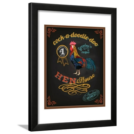Chalkboard Poster for Chicken Restaurant - Colorful Blackboard Advertisement for Restaurant with Ro Framed Print Wall Art By