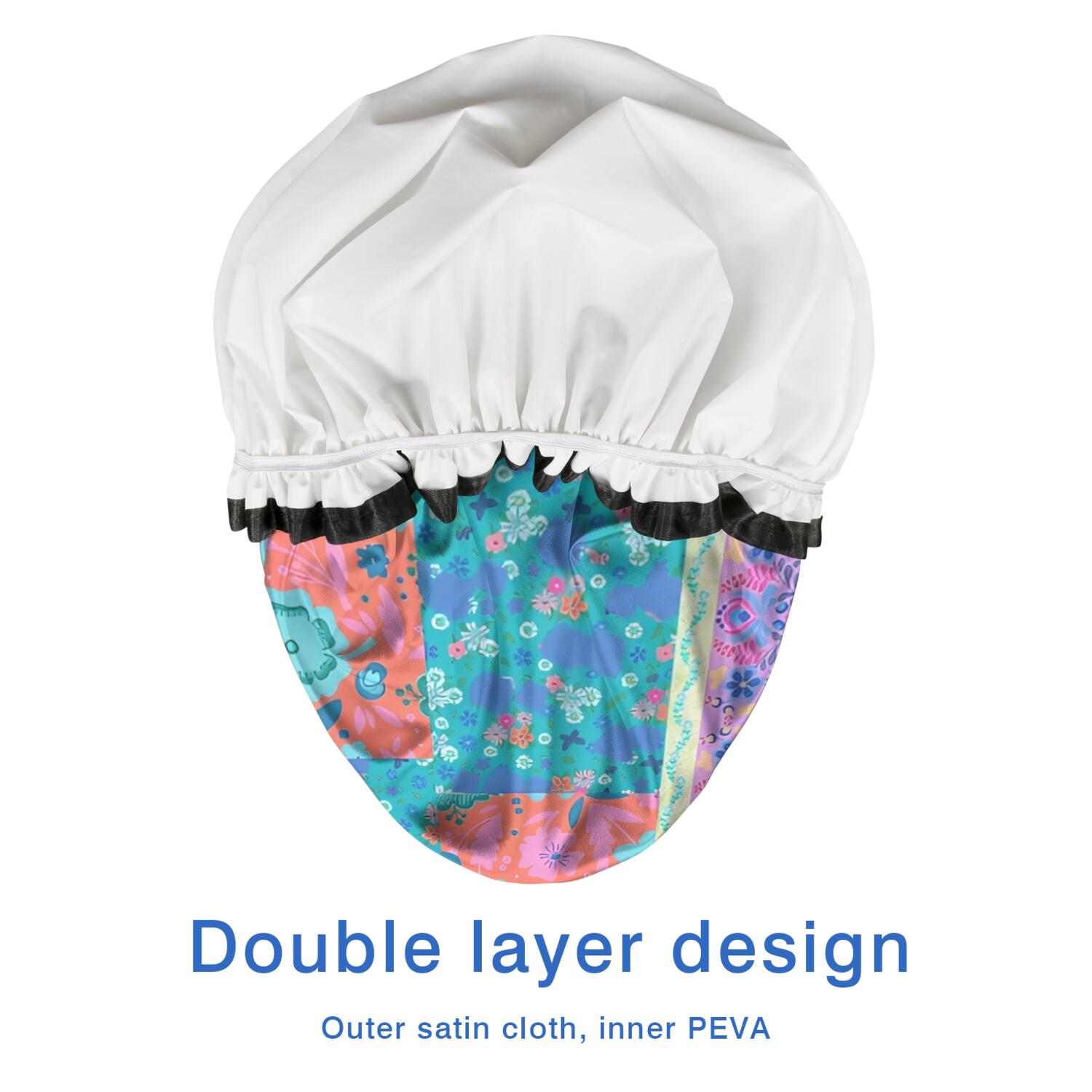 Shower Caps,Multicolor Ethnic Flower Patchwork Pattern Waterproof Shower Cap for Women 4 Pieces,Double Reusable Hair Cover for Shower PEVA Elastic Stretch Hem