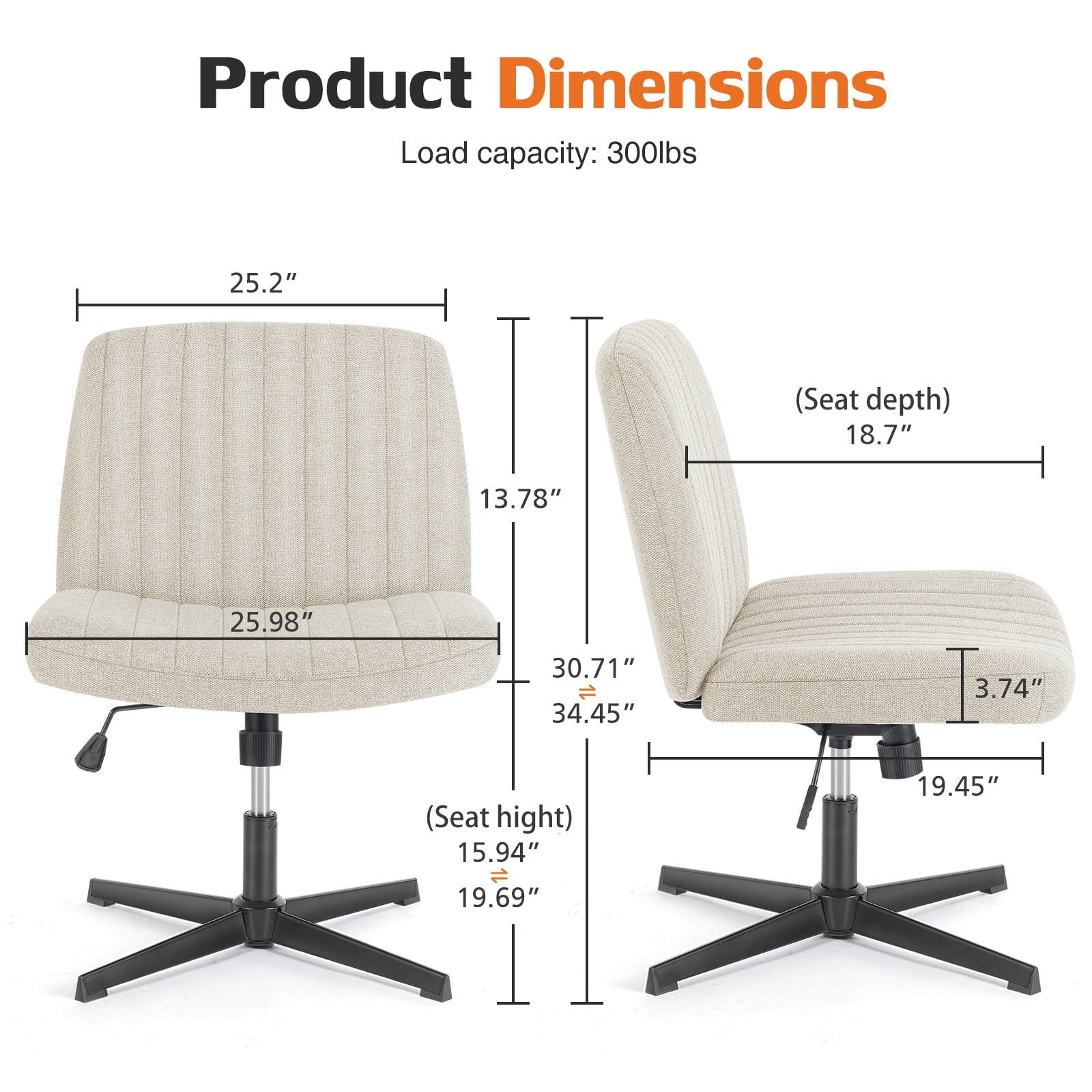 MAYEERTY Armless Criss Cross Chair Office Chair Vanity Chair for Bedroom Office, Beige