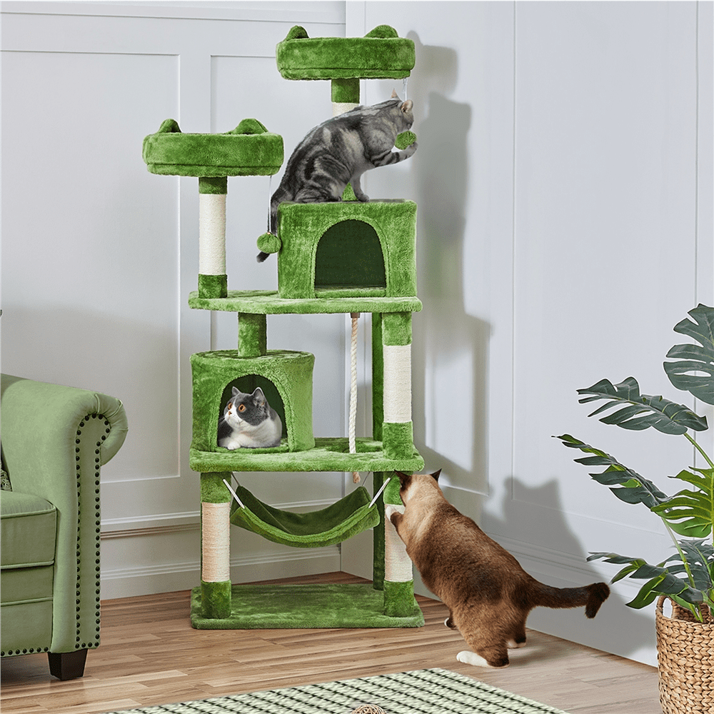 Alden Design 62'' Height Multilevel Cat Tree with 2 Condos & 2 Foam-Padded Perches, Green