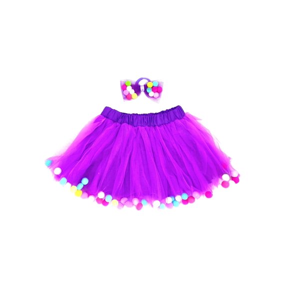 Kids Pom Pom Tutu and Bow Hair Tie | 2Pcs Set