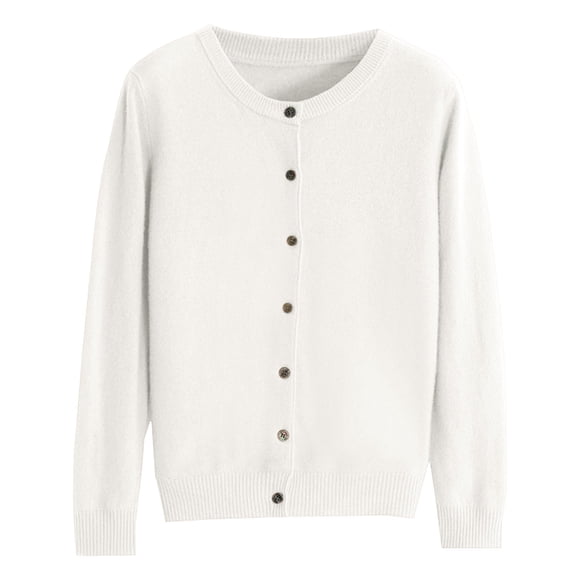 Hontri Women's Cardigans Lightweight Deals under $15, Womens Basic Crew Neck Long Sleeve Button Down Cardigan White Xxl