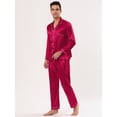 thumbnail image 3 of Conjuntos de pijama de satén para hombre, manga larga, con botones, ropa de dormir, ropa de dormir, pijamas rojo S, 3 of 5