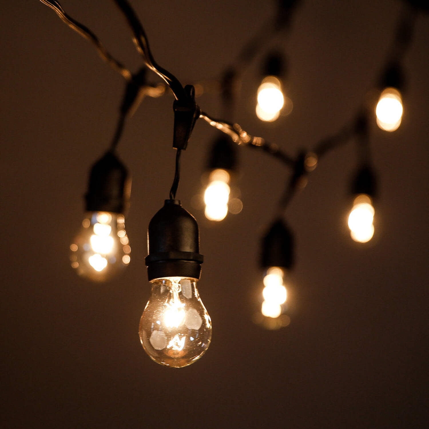 E26 Commercial Outdoor String Lights with Suspended S14 Clear Light Bulbs