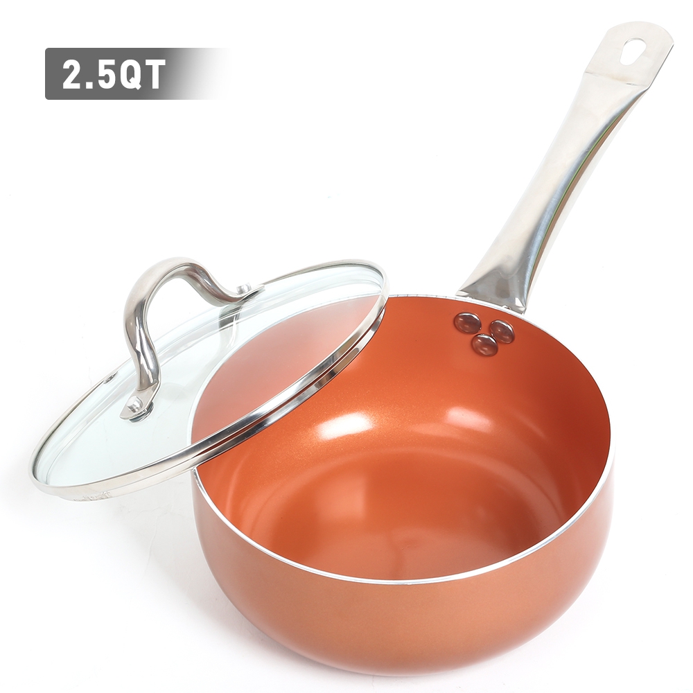 FGY Copper 2.5QT Saucepan Non Stick Ceramic Coating Mini Sauce Pan with
