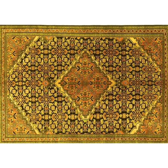 Ahgly Company Machine Washable Indoor Rectangle Persian Yellow Traditional Area Rugs, 5' x 7'
