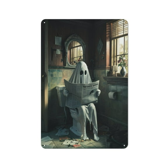 Charming Ghost Toilet Modern Quirky Art 4 Metal Tin Sign - Durable Aluminum Wall Art for Bathroom, Home & Bar Decor, 8x12 Inches, Perfect for Room Decor