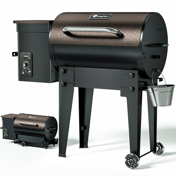 KingChii 456 sq. in Wood Pellet Smoker & Grill BBQ with Auto Temperature Control, Folding Legs for Outdoor Patio RV, Bronze
