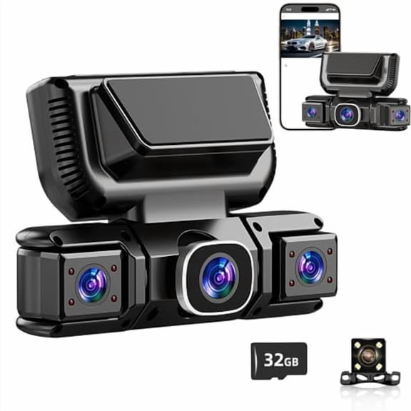 360° Car DVR WiFi 4 Channels Dash Cam Video Recorder, 1080P FHD 360 Degree car Dash cam Wireless- Dash Cam Front and Rear with 32GB Card APP Control Monitoring Loop Recording