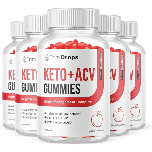 (5 Pack) Trim Drops Keto ACV Gummies - Supplement for Weight Loss - Energy & Focus Boosting Dietary Supplements for Weight Management & Metabolism - Fat Burn - 300 Gummies