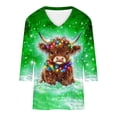 thumbnail image 4 of Women Christmas Highland Cow Shirt Cute Animal Graphic Farm Pullover Country Western Casual 3/4 Sleeve Shirts Tops, 4 of 5