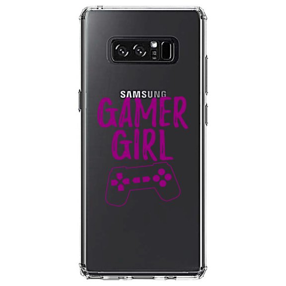 DistinctInk Clear Shockproof Hybrid Case for Samsung Galaxy Note 8 - TPU Bumper Acrylic Back Tempered Glass Screen Protector - Gamer Girl - Video Games