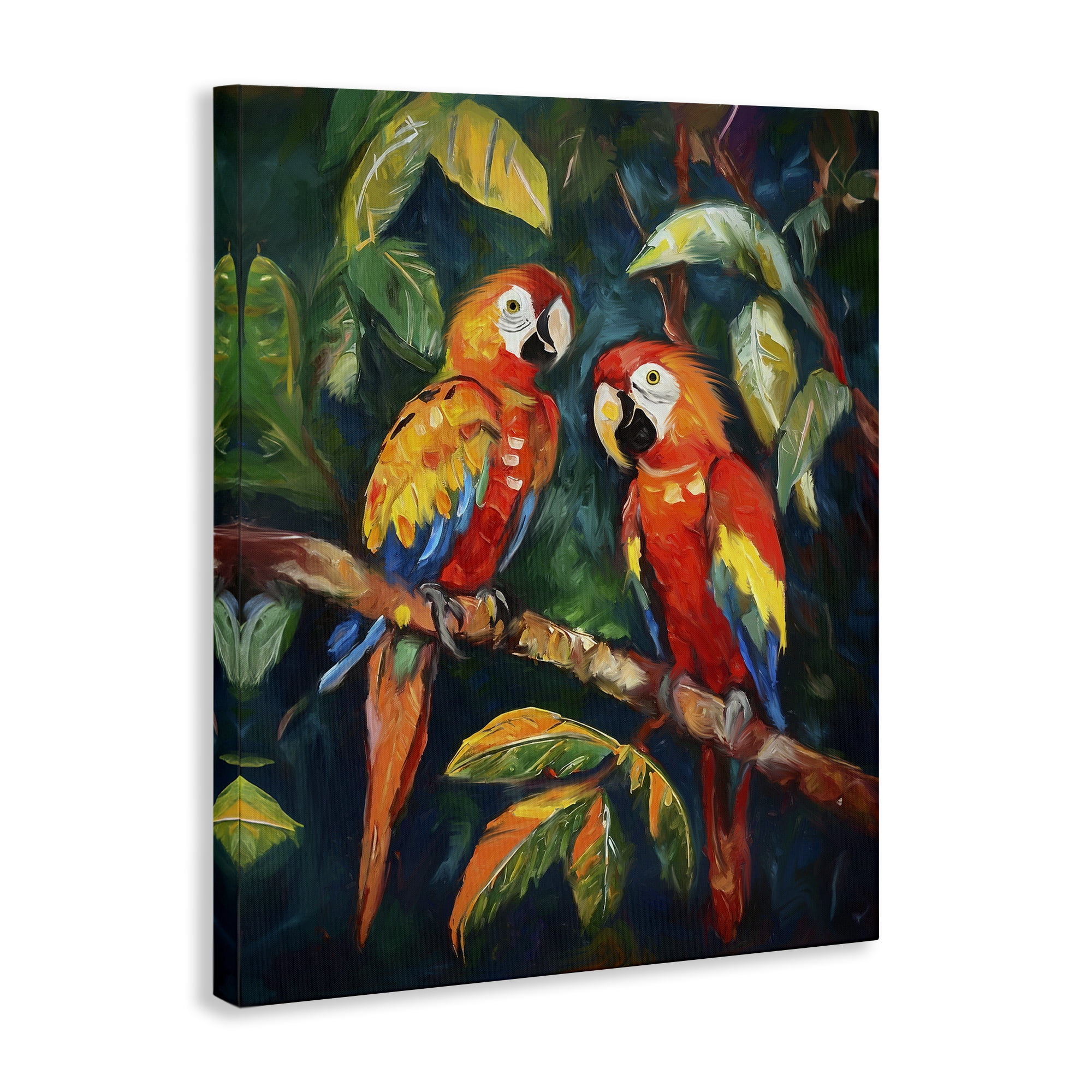 Stupell Industries Parrot Pair on Branch Animals & Insects Painting Gallery Wrapped Canvas Art Print Wall Art, 16 x 20