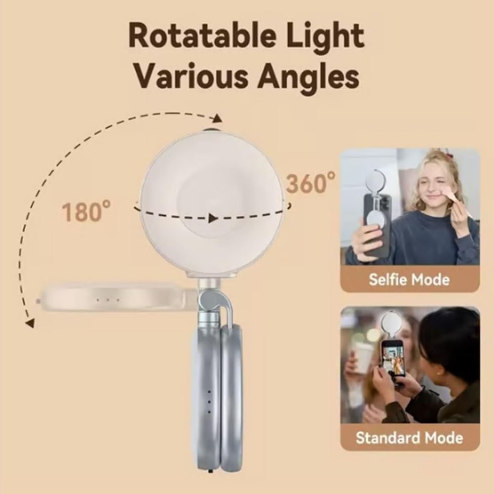 3-in-1 Magnetic Selfie Light - 360° Foldable Ring Light w/Mirror & 3 Modes