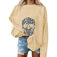 thumbnail image 2 of YOIAVAIOY Womens Halloween Sweatshirt Sequin Skull Graphic Sweatshirts Casual Loose Fit Pullover Tops Festival Casual Clothes Beige S, 2 of 5
