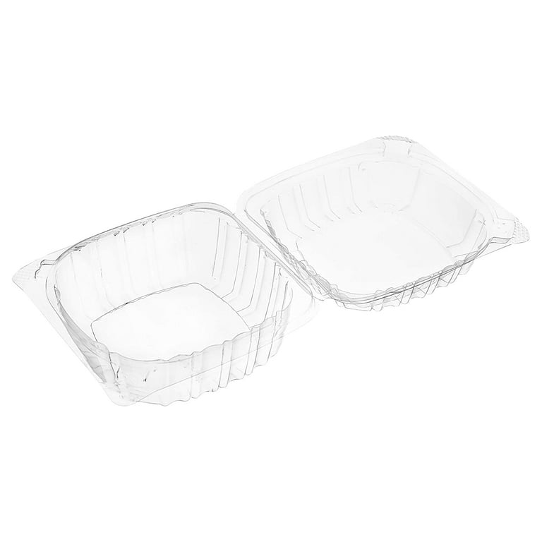 Clamshell Takeout Food Container 20 oz Ingeo Clear Plastic Square Hinged- 6  1/8 Sq. x 3 1/4 H 250 Per Case