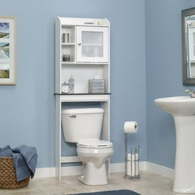 Zenna Home Over The Toilet Bathroom Storage Spacesaver With 2 Door Cabinet And Glass Windows White Walmart Com Walmart Com