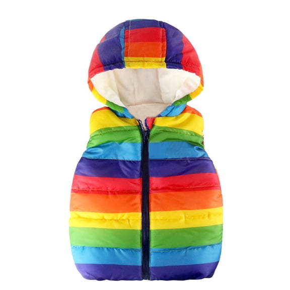 Baby Boys Girls Hooded Sweater Vest Jacket Toddler Kids Baby Grils Boys Sleeveless Strip Rainbow Hooded Warm Waistcoat Tops 12-18 Months