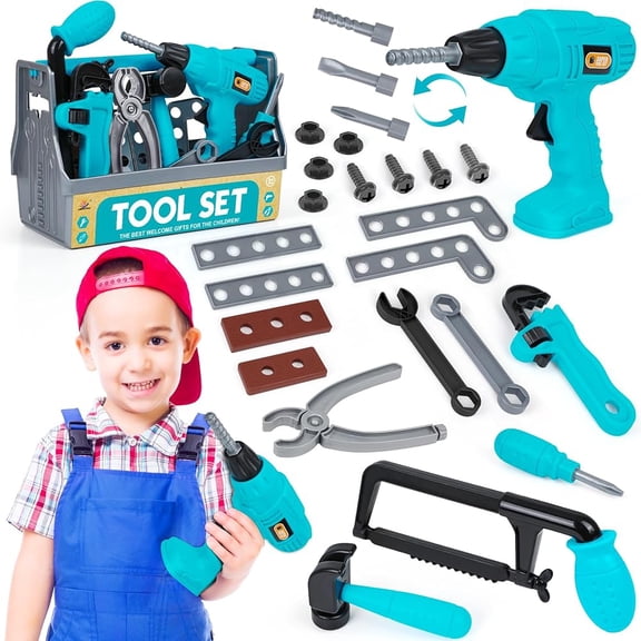 EP EXERCISE N PLAY Kids Pretend Play Tool Set, 18 Piece, Blue, Ages 3-8