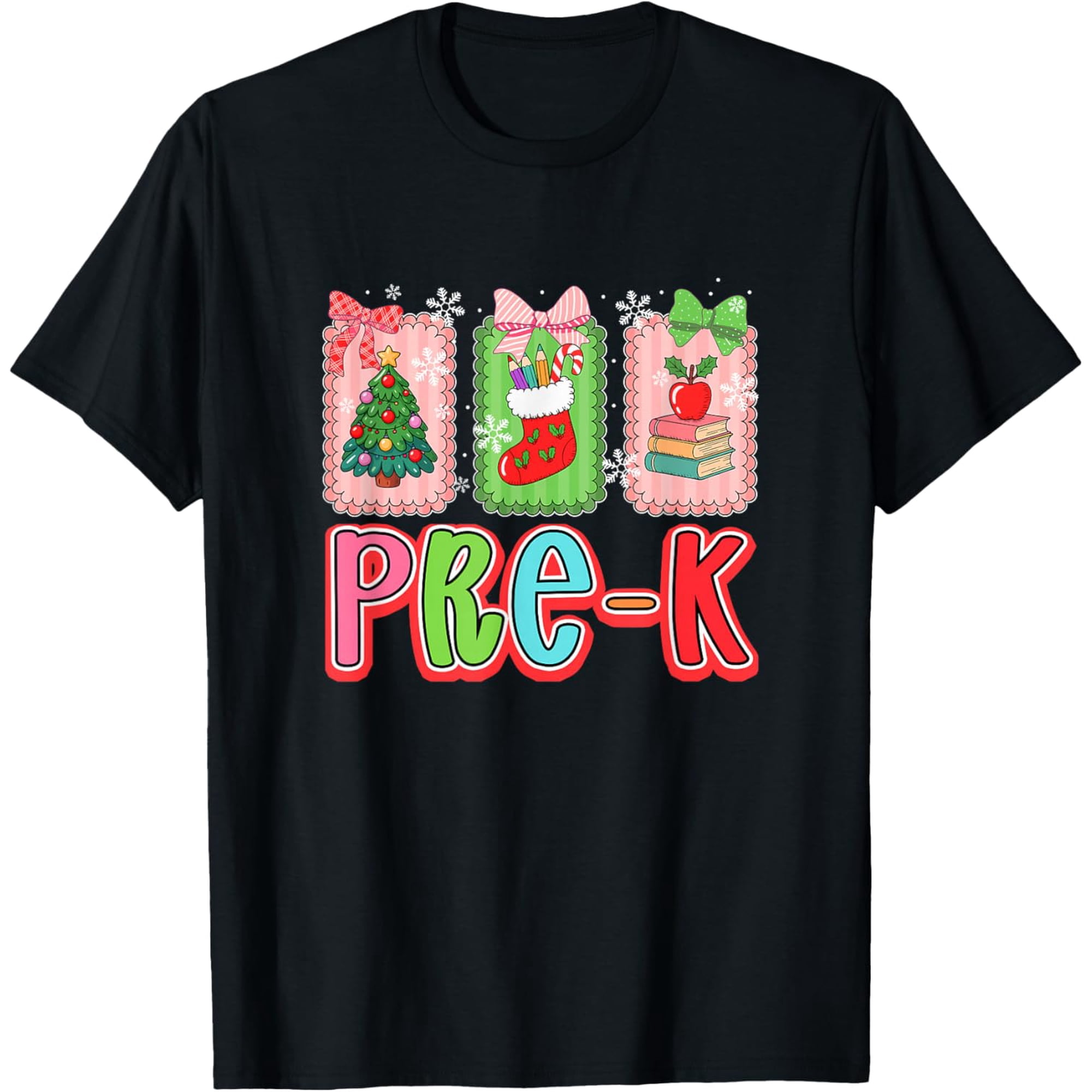 Pre-K Colorful Xmas Tree Student Equipment Teacher Kids Boys Girls T-shirt