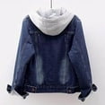 thumbnail image 4 of IROINNID Denim Jacket for Women Savings Long Sleeve Turndown Lapel Light Wash Jean Jacket Solid Color Winter Warm Keep Button Down Basic Hooded Outerwear,Blue, 4 of 5