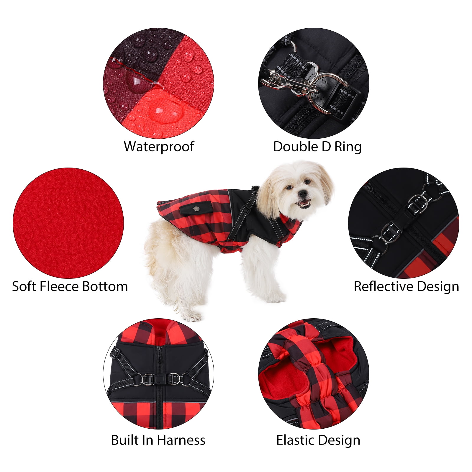 Dog Winter Jacket,Dog Plaid Coat with Harness,Puppy Vest Small Pet Clothes with Fleece Lining,Ideal for Outdoor and Indoor XS XS M