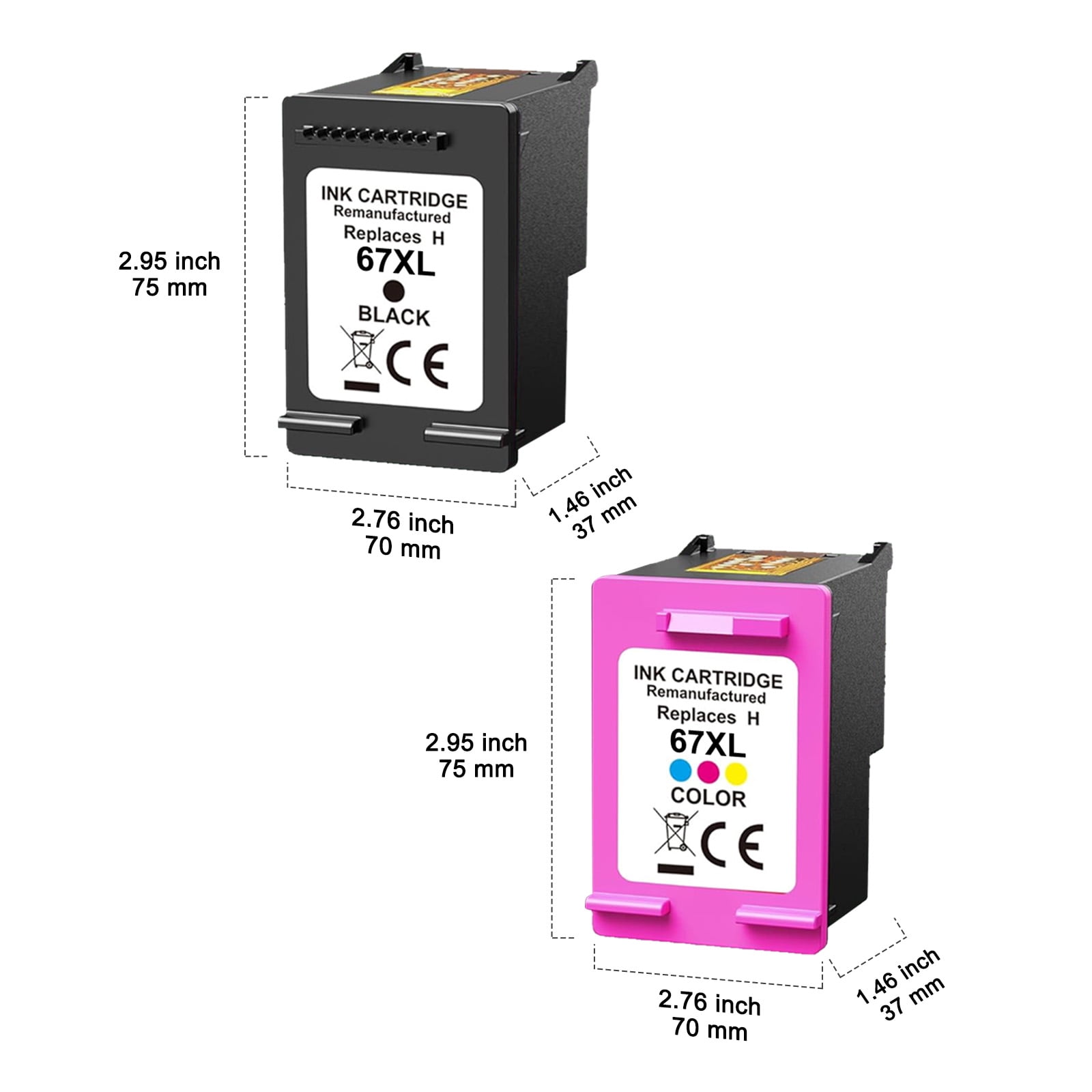Compatible for HP 67XL 67 Ink Cartridges Combo Pack Ink 67 XL Office Jet 2755e 2855e 4155e 2700 2800e 3755 2652 Printer Ink 67 Black, Tri-color