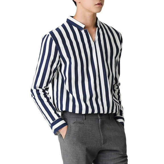 INCERUN Men's V Neck Long Sleeve Casual Striped Henley Shirts