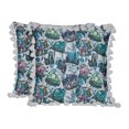 thumbnail image 1 of S4Sassy Leaves|Floral & Crystals Ocean Blue Cotton Flex Living Room Tassel Sofa Cushion Cover Printed Home Decor Pillow Cases 2Pcs-18 x 18 Inches, 1 of 5