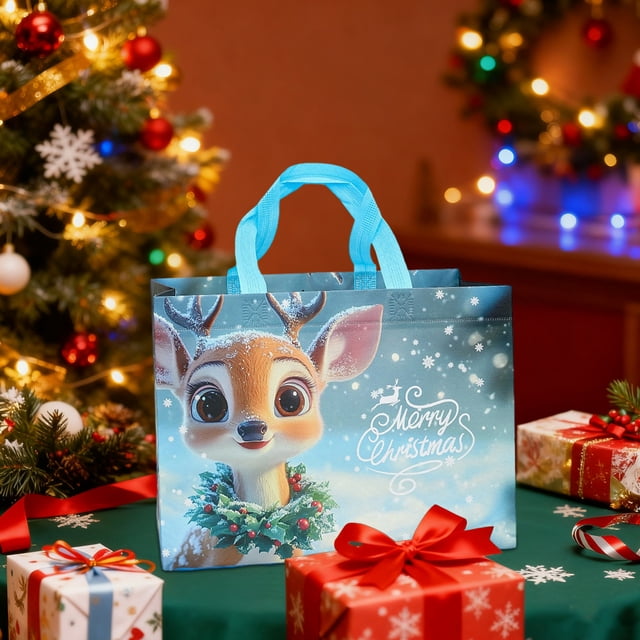 Reusable Non-woven Christmas Gift Bag with Handles for Holiday Party Favors, Gift Wrapping, Storage, and Decorative Present Packaging