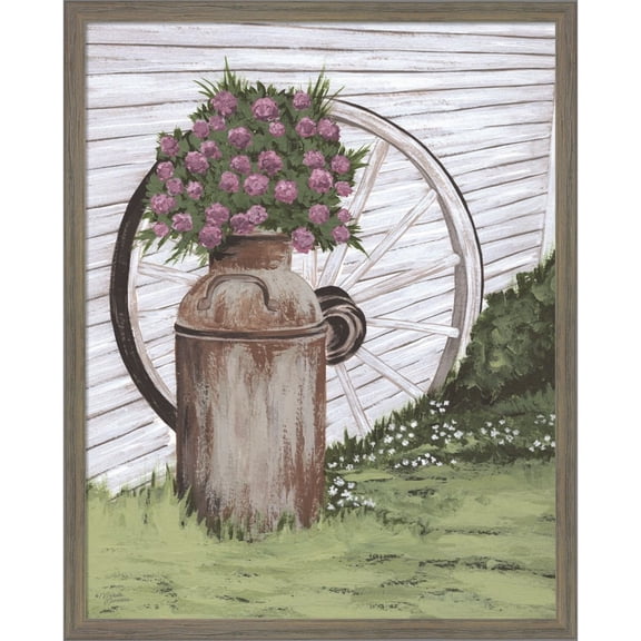 Great Art Now Rusted Milk Can with Wagon Wheel by Michele Norman, Framed Wall Art, 17W x 21H