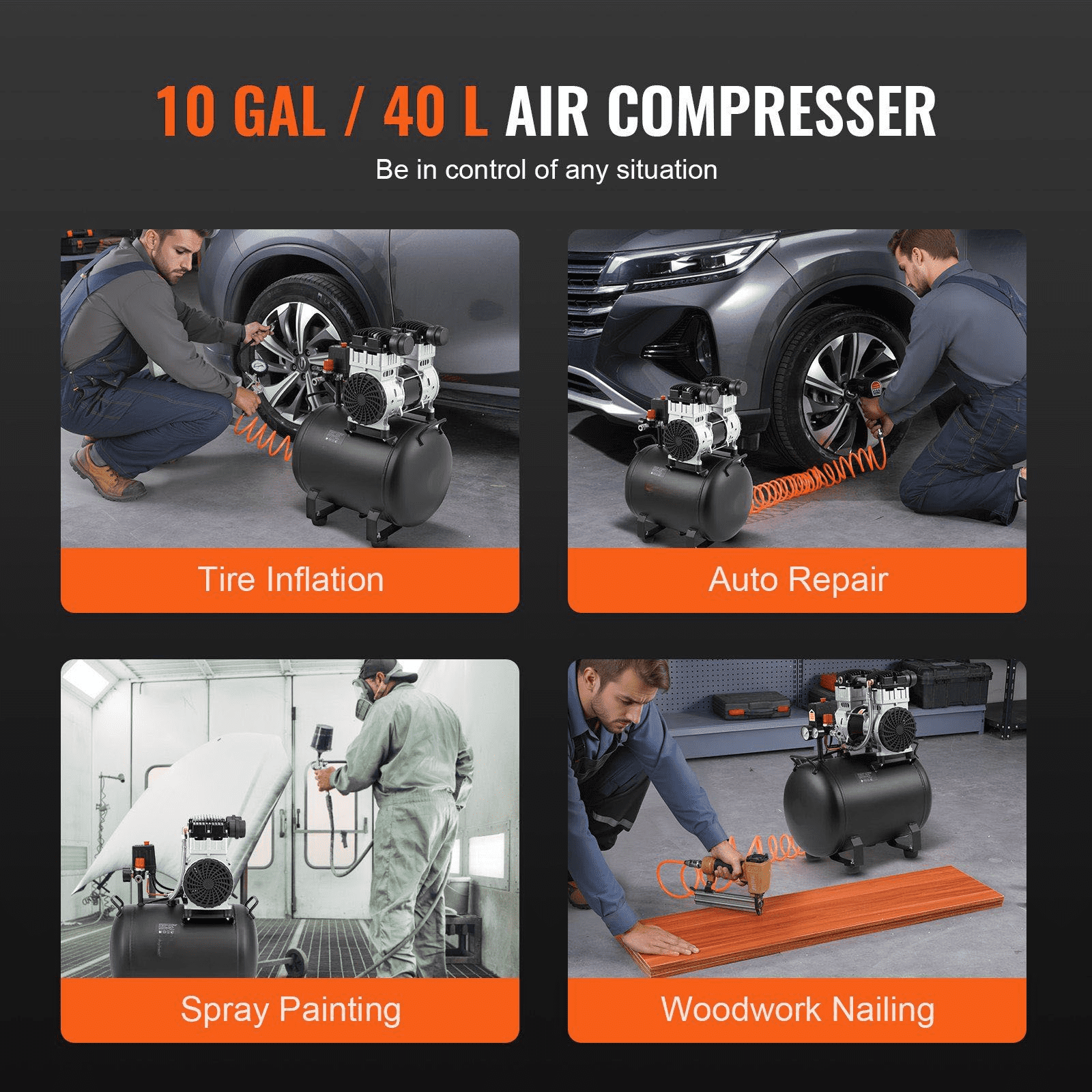 Air Compressor 10 Gallon 90 PSI, Portable Oil Free Compressor