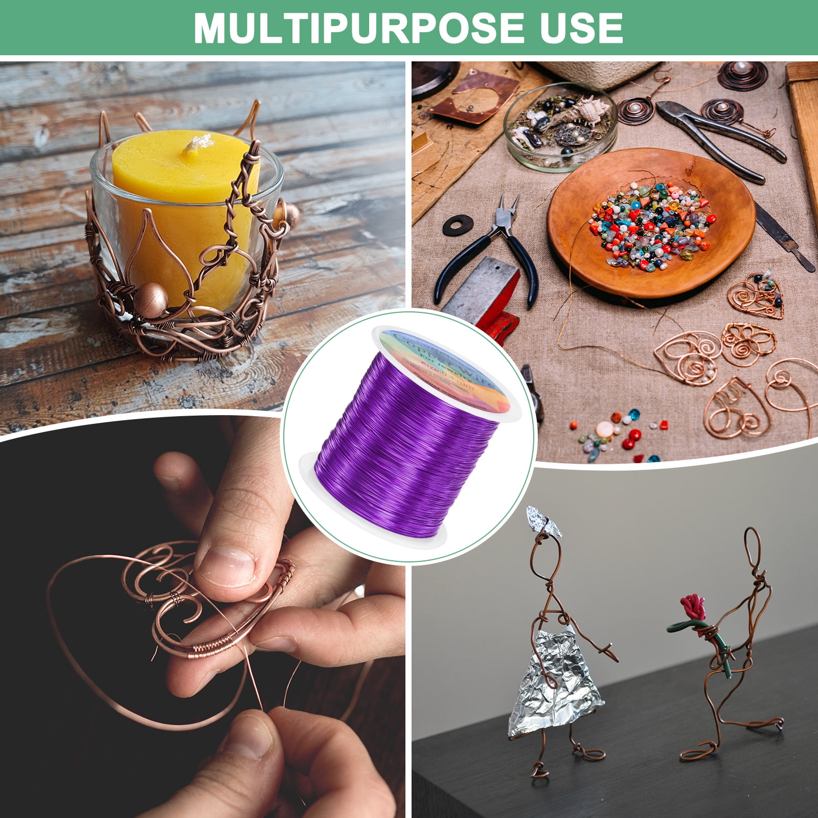 Uxcell 2 Rolls 0.4mm Jewelry Wire 26 Gauge 328FT Copper Beading Wire Jewelry Making Planting Weaving DIY 100M Purple