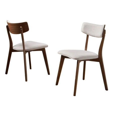 Caleb Mid Century Fabric Dining Chairs with Natural Walnut Finished Frame, Set of 2, Light