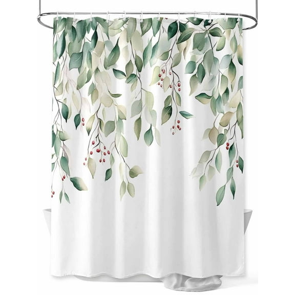 Shower Curtain Watercolor Leaves Shower Curtains for Bathroom, Waterproof Polyester Shower Curtain Set with Hooks, Small Stall Size 36" x 72" Green Leaf