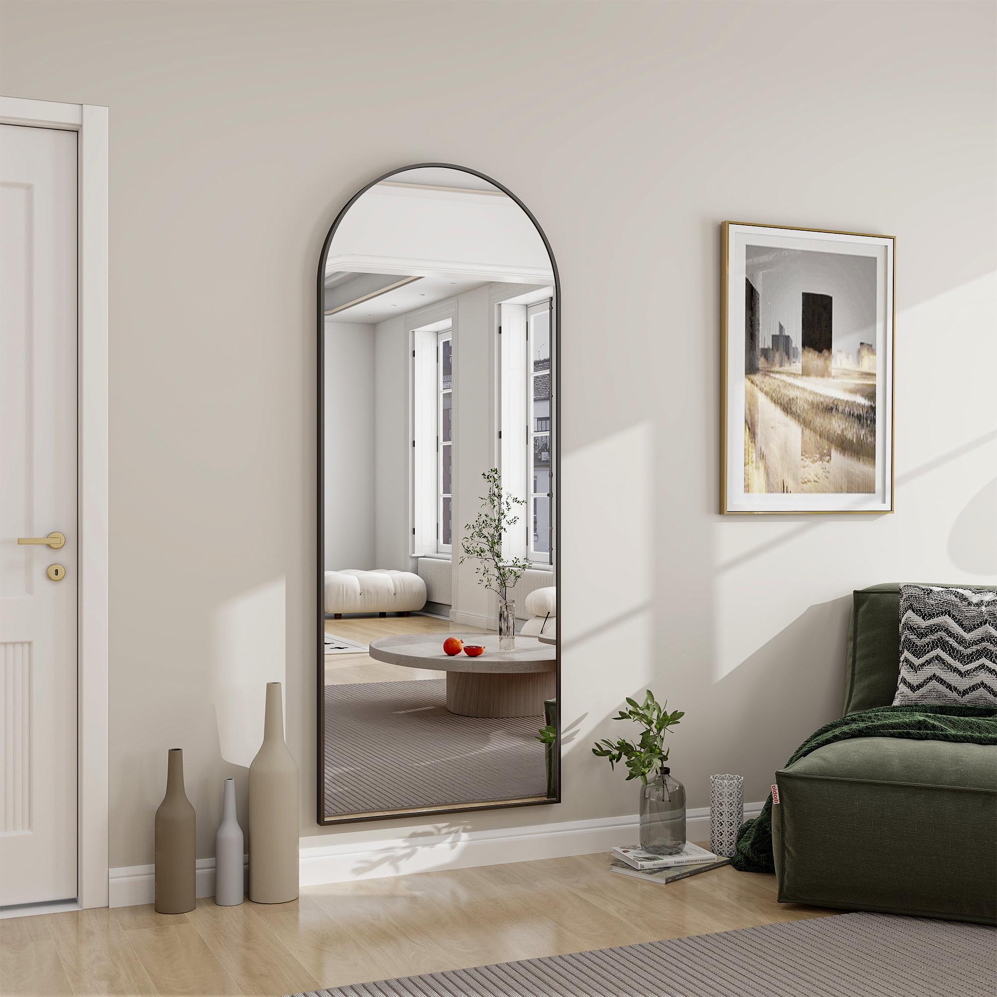 Anyrose 65.3"x24" Arched Full-length Mirror Free-standing Floor Mirror