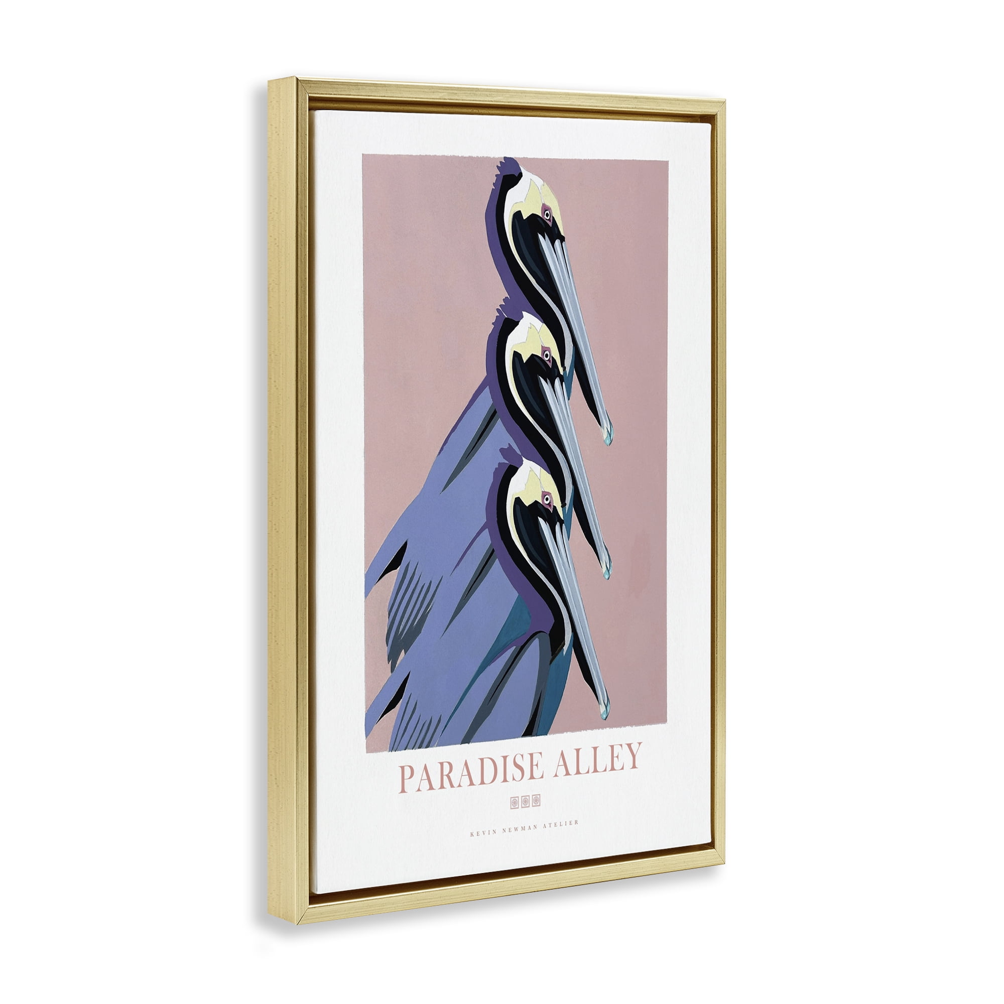 Stupell Industries Paradise Alley Pelican Trio Gold Framed Floater Canvas Wall Art, design by Jadei Graphics