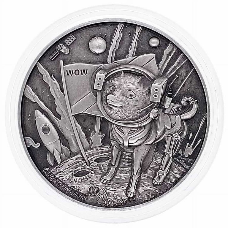2022 Chad 2 oz Silver Doge on The Moon Antiqued High Relief Coin