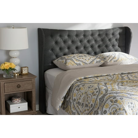 Baxton Studio Cadence Modern and Contemporary Dark Grey Fabric Button-Tufted Full Size Winged Headboard