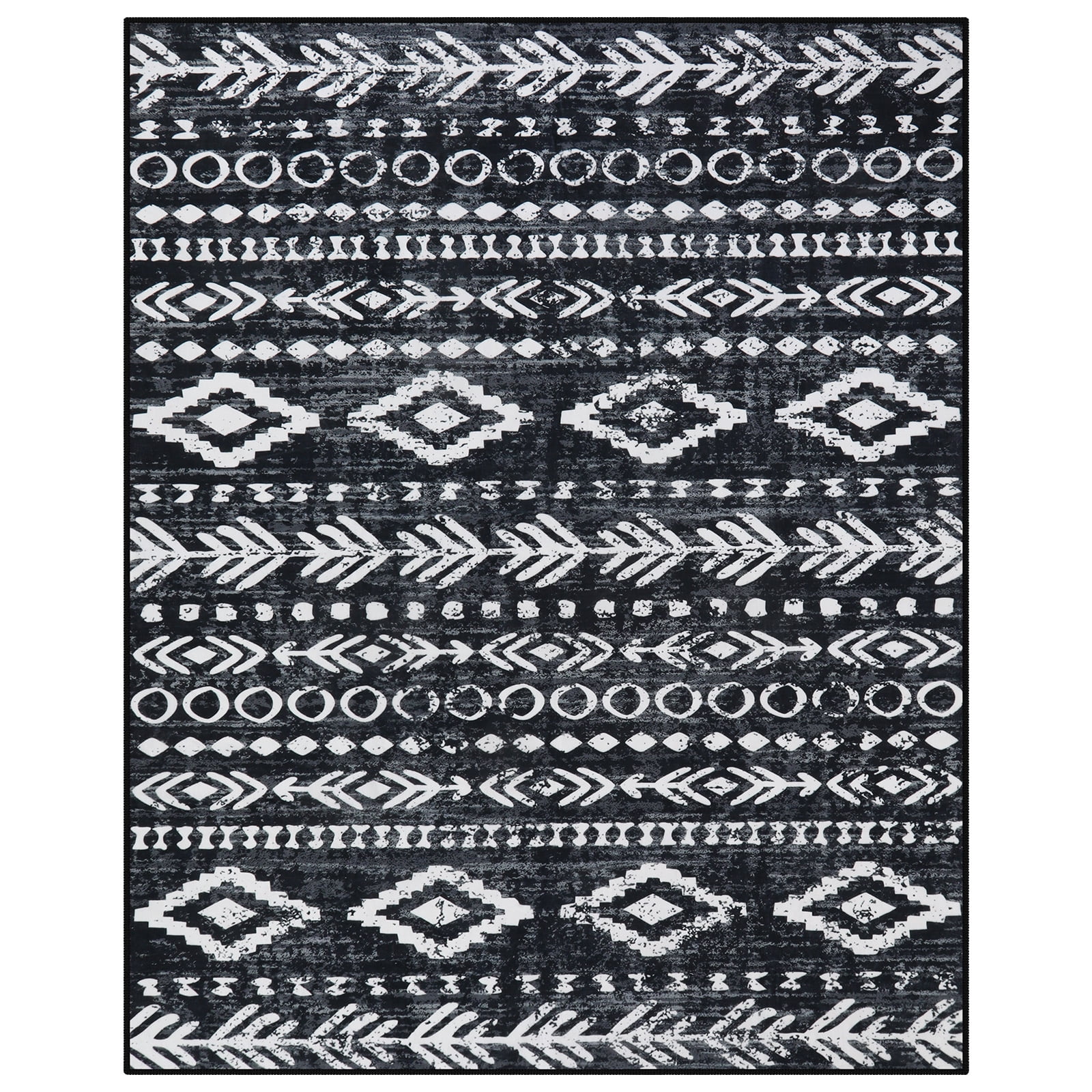 Moynesa 8'x10' Area Rug for Living Room Washable Bedroom Rugs Soft Indoor Carpet Moroccan Rustic Tribal Non Slip Mat Large Foldable Playroom Rug for Living Dining Laundry Room Office,Black White