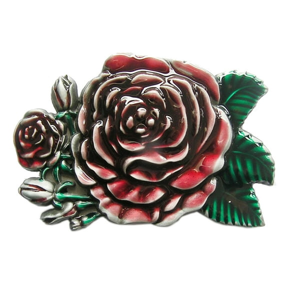 Vintage Enamel Western Rose Flower Belt Buckle