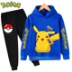 thumbnail image 1 of Conjunto de manga larga de Pikachu para niños, chándal informal de Pokémon, Sudadera con capucha y pantalones, 3 a 14 años, 1 of 1