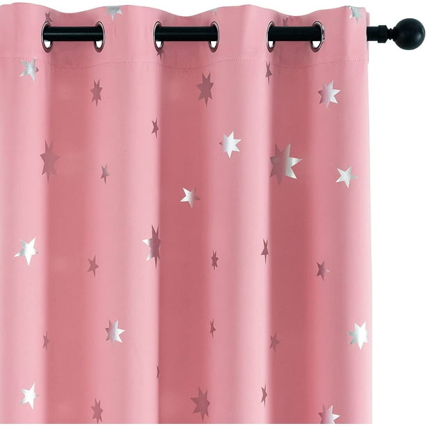 Girls Bedroom Pink Blackout Curtains Silver Star For Nursery Kids Room Darkening Thermal Insulated Window 52 X 84 Inches Each 2 Panels Com Girls Bedroom Pink Blackout Curtains, Room Darkening Curtains For Nursery
