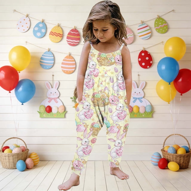 Mono para niñas pequeñas, mono con estampado de Pascua, mono con tirantes, conjuntos de verano, ropa para niñas