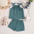 thumbnail image 2 of LNMQLPDBS Toddler Baby Girl Summer Clothes Solid Color Pleated Adjustable Shoulder Strap Tank Tops Shorts Outfits Set Kids Casual Loose Breathable Clothes for Sun Day Play Outdoor Blue 6-12 Months, 2 of 7
