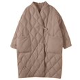 thumbnail image 5 of Women Long Baggy Winter Puffer Coats Collarless Cotton Padded Jacket Button Up Long Sleeve Quilted Outerwear Pockets, 5 of 6