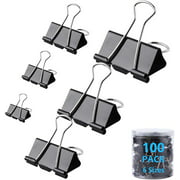 Paper Clips Binder Clip 6 Assorted Sizes 100 Count Metal Black Clamps Jumbo Large Medium Small for Office Home School