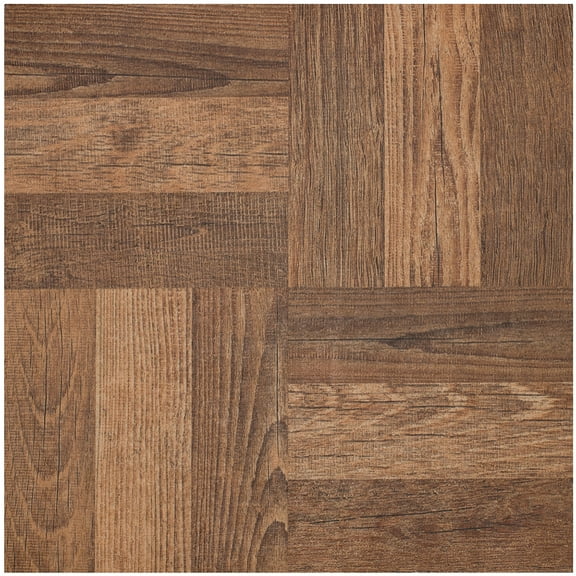 Vinyl Floor Tiles Wood & Marble Look 2mm Thick Highly Durable Sticky Floor Tiles (12" x 12" - 3 Pack, Walnut Parquet)